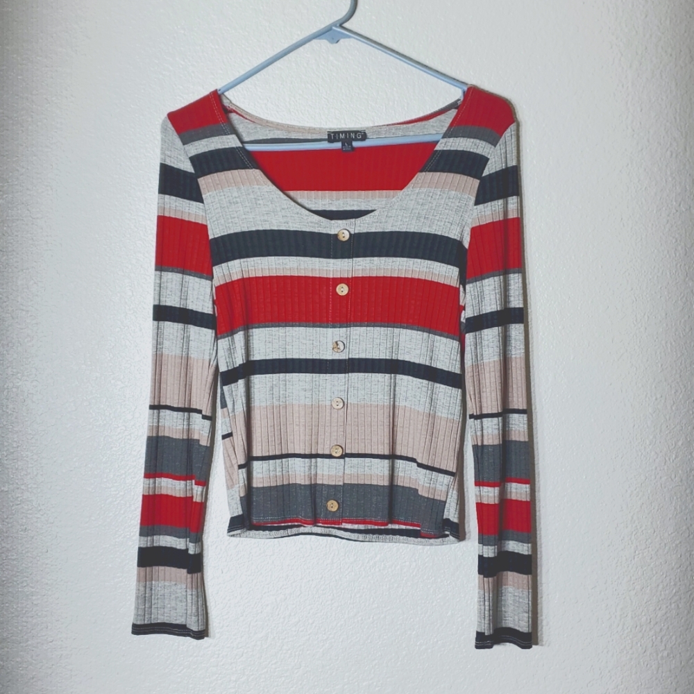 Timing Ladies Large Multi Color Long Sleeve Scoop Neck Shirt